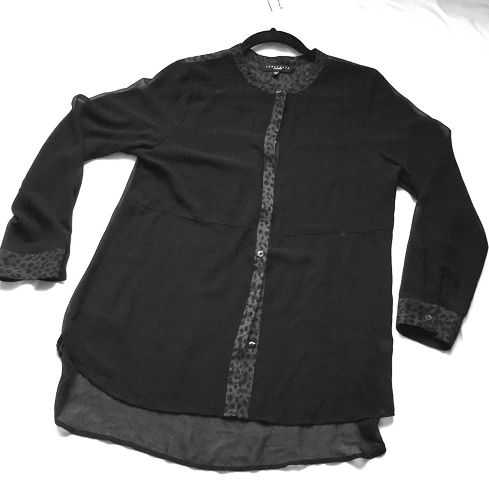Sanctuary Sheer Blouse with Leopard Print Accents